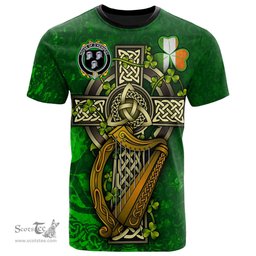 ScotsTee Shop Irish House of O KENNEDY Coat of Arms Irish Family Crest T Shirt Irish Shamrock Celtic Cross and Harp T Shirt