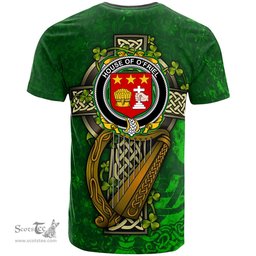 ScotsTee Shop Irish House of O FRIEL Coat of Arms Irish Family Crest T Shirt Irish Shamrock Celtic Cross and Harp T Shirt
