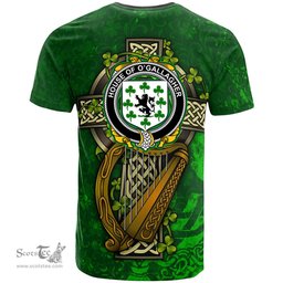 ScotsTee Shop Irish House of O GALLAGHER Coat of Arms Irish Family Crest T Shirt Irish Shamrock Celtic Cross and Harp T Shirt