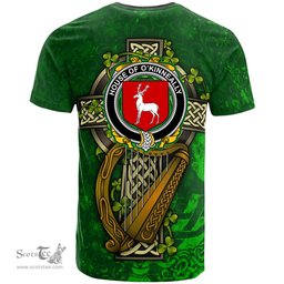 ScotsTee Shop Irish House of O KINNEALLY Coat of Arms Irish Family Crest T Shirt Irish Shamrock Celtic Cross and Harp T Shirt