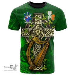 ScotsTee Shop Irish Turnly or Turnley Coat of Arms Irish Family Crest T Shirt Irish Shamrock Celtic Cross and Harp T Shirt