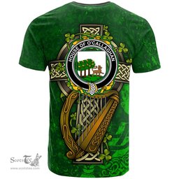ScotsTee Shop Irish House of O CALLAGHAN Coat of Arms Irish Family Crest T Shirt Irish Shamrock Celtic Cross and Harp T Shirt