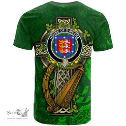 ScotsTee Shop Irish House of O MEARA Coat of Arms Irish Family Crest T Shirt Irish Shamrock Celtic Cross and Harp T Shirt