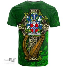 ScotsTee Shop Irish Taaffe Coat of Arms Irish Family Crest T Shirt Irish Shamrock Celtic Cross and Harp T Shirt