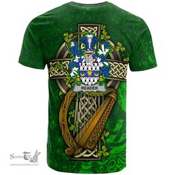 ScotsTee Shop Irish Reader Coat of Arms Irish Family Crest T Shirt Irish Shamrock Celtic Cross and Harp T Shirt