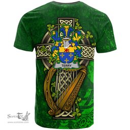 ScotsTee Shop Irish Terry Coat of Arms Irish Family Crest T Shirt Irish Shamrock Celtic Cross and Harp T Shirt