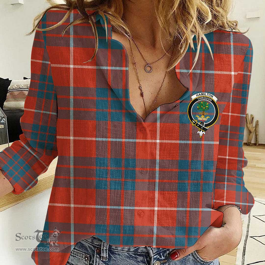 ScotsTee Shop Scottish Hamilton Ancient Clan Tartan Women Casual Shirt - Crest Classic