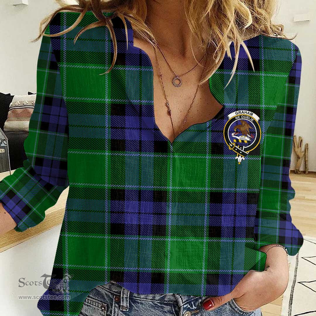 ScotsTee Shop Scottish Graham of Menteith Modern Clan Tartan Women Casual Shirt - Crest Classic