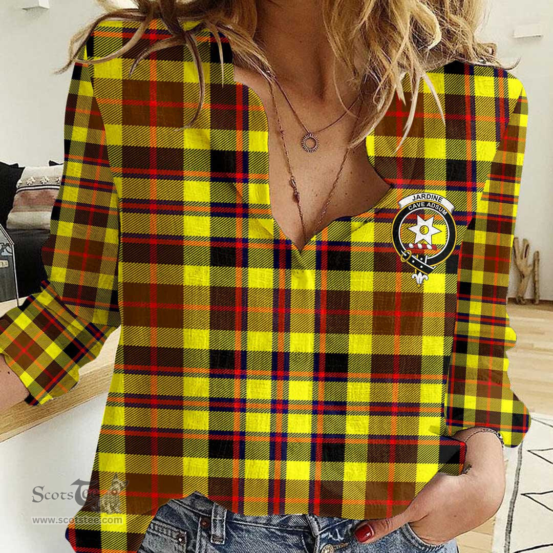 ScotsTee Shop Scottish Jardine Clan Tartan Women Casual Shirt - Crest Classic