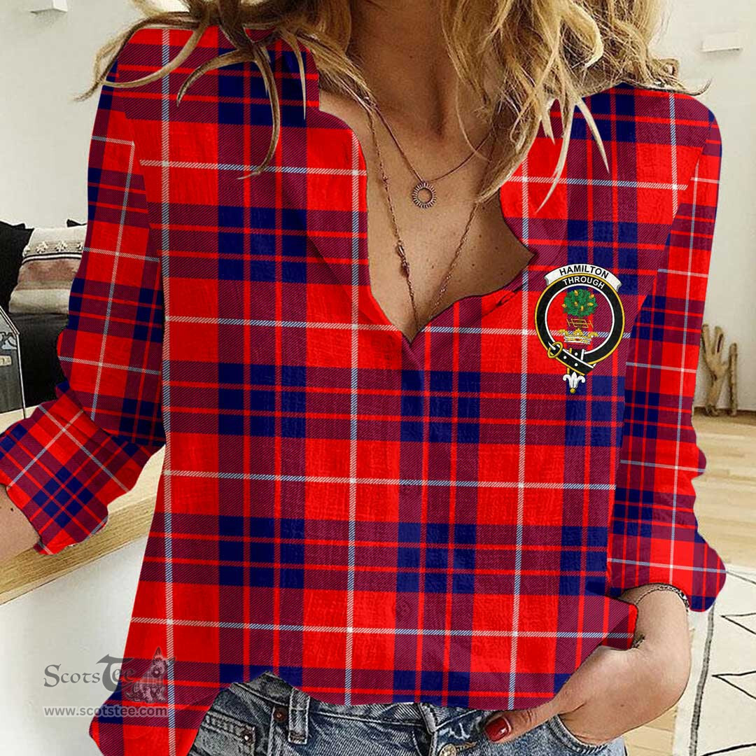 ScotsTee Shop Scottish Hamilton Modern Clan Tartan Women Casual Shirt - Crest Classic