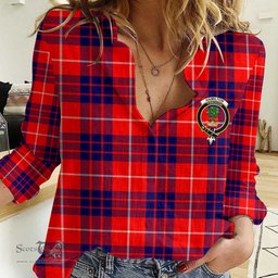 ScotsTee Shop Scottish Hamilton Modern Clan Tartan Women Casual Shirt - Crest Classic