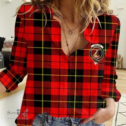 ScotsTee Shop Scottish Wallace Hunting Red Clan Tartan Women Casual Shirt - Crest Classic