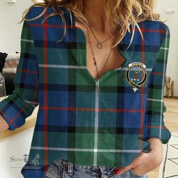ScotsTee Shop Scottish Davidson of Tulloch Clan Tartan Women Casual Shirt - Crest Classic