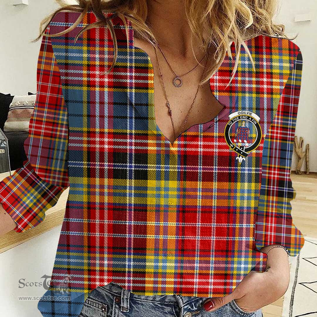 ScotsTee Shop Scottish Ogilvie Clan Tartan Women Casual Shirt - Crest Classic