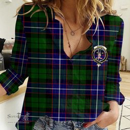 ScotsTee Shop Scottish Russell Modern Clan Tartan Women Casual Shirt - Crest Classic