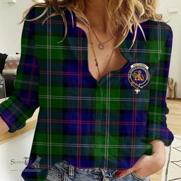 ScotsTee Shop Scottish MacThomas Modern Clan Tartan Women Casual Shirt - Crest Classic