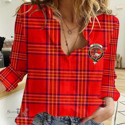 ScotsTee Shop Scottish Burnett Modern Clan Tartan Women Casual Shirt - Crest Classic