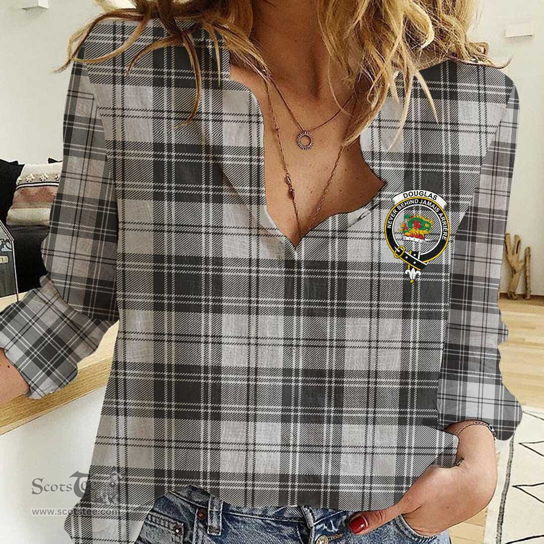 ScotsTee Shop Scottish Douglas Grey Modern Clan Tartan Women Casual Shirt - Crest Classic