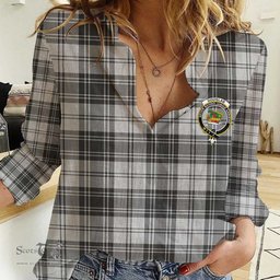 ScotsTee Shop Scottish Douglas Grey Modern Clan Tartan Women Casual Shirt - Crest Classic