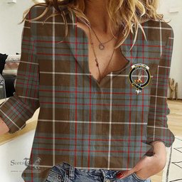 ScotsTee Shop Scottish MacIntyre Hunting Weathered Clan Tartan Women Casual Shirt - Crest Classic