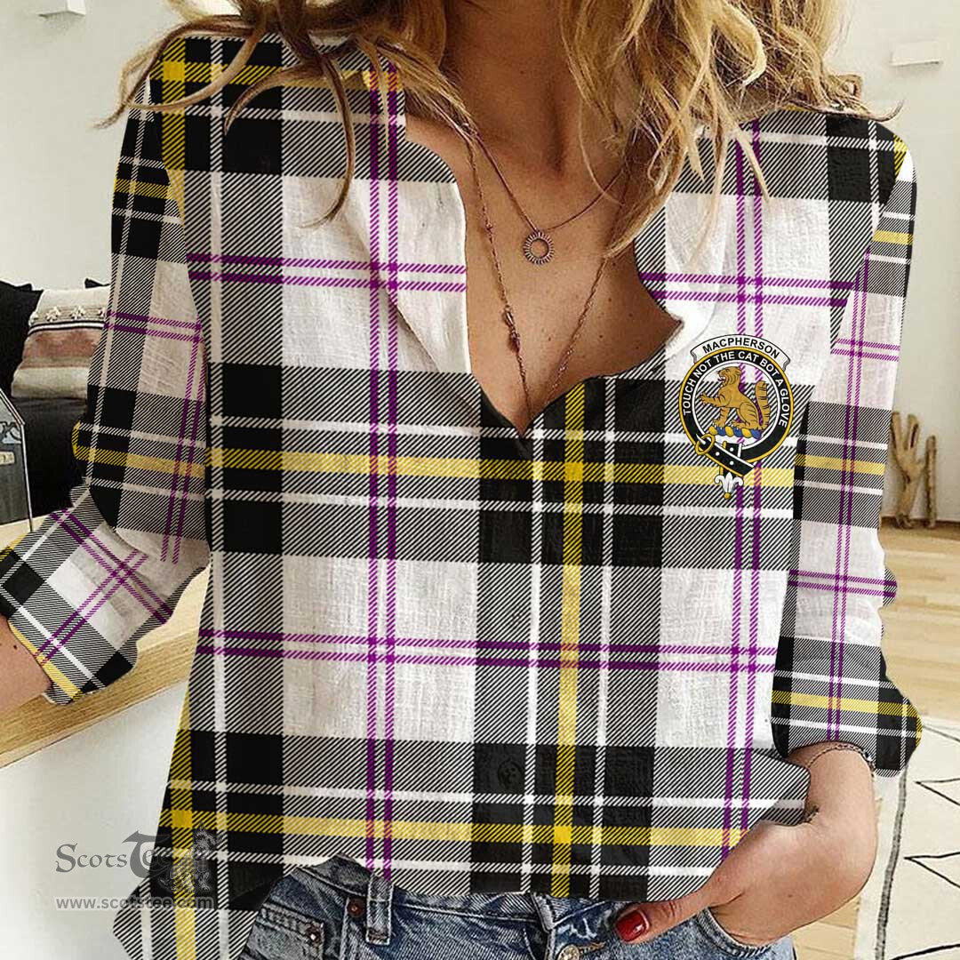 ScotsTee Shop Scottish MacPherson Dress Modern Clan Tartan Women Casual Shirt - Crest Classic