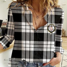 ScotsTee Shop Scottish MacFarlane Black & White Ancient Clan Tartan Women Casual Shirt - Crest Classic