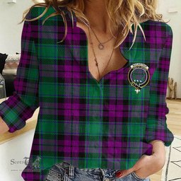 ScotsTee Shop Scottish MacArthur ??? Milton Clan Tartan Women Casual Shirt - Crest Classic