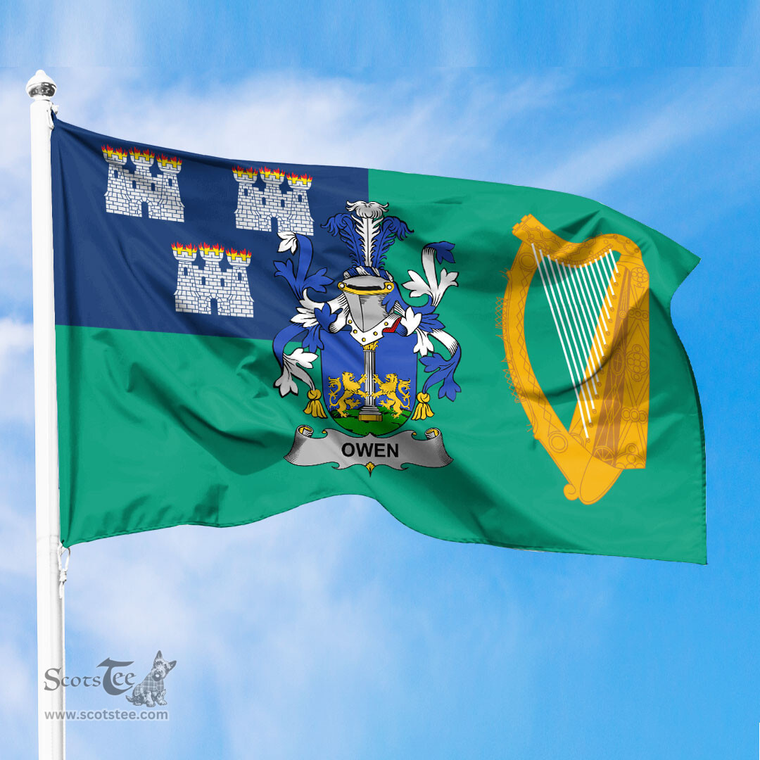 ScotsTee Shop Irish Owen Coat of Arms Irish Family Crest Flag of Dublin City Flag