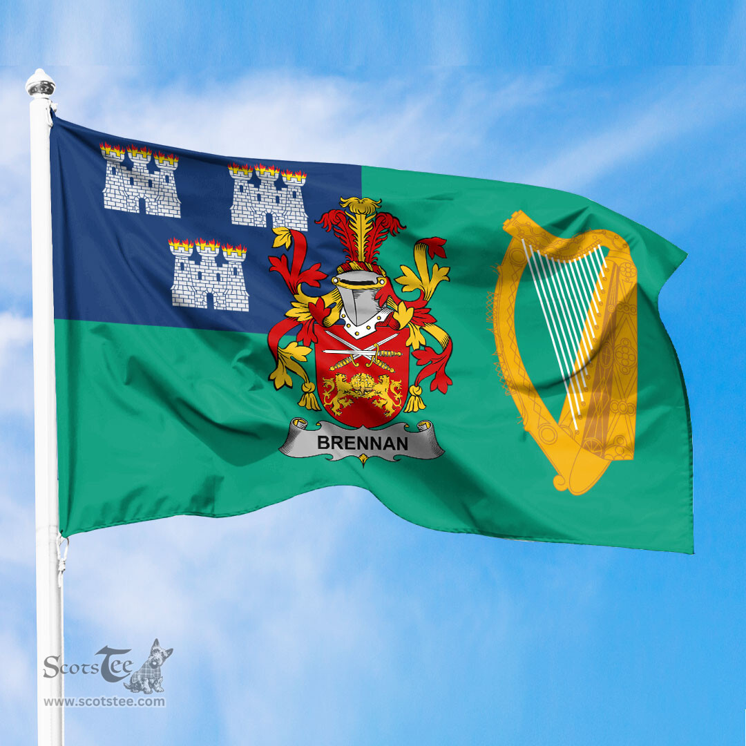 ScotsTee Shop Irish Brennan or O Brennan Coat of Arms Irish Family Crest Flag of Dublin City Flag