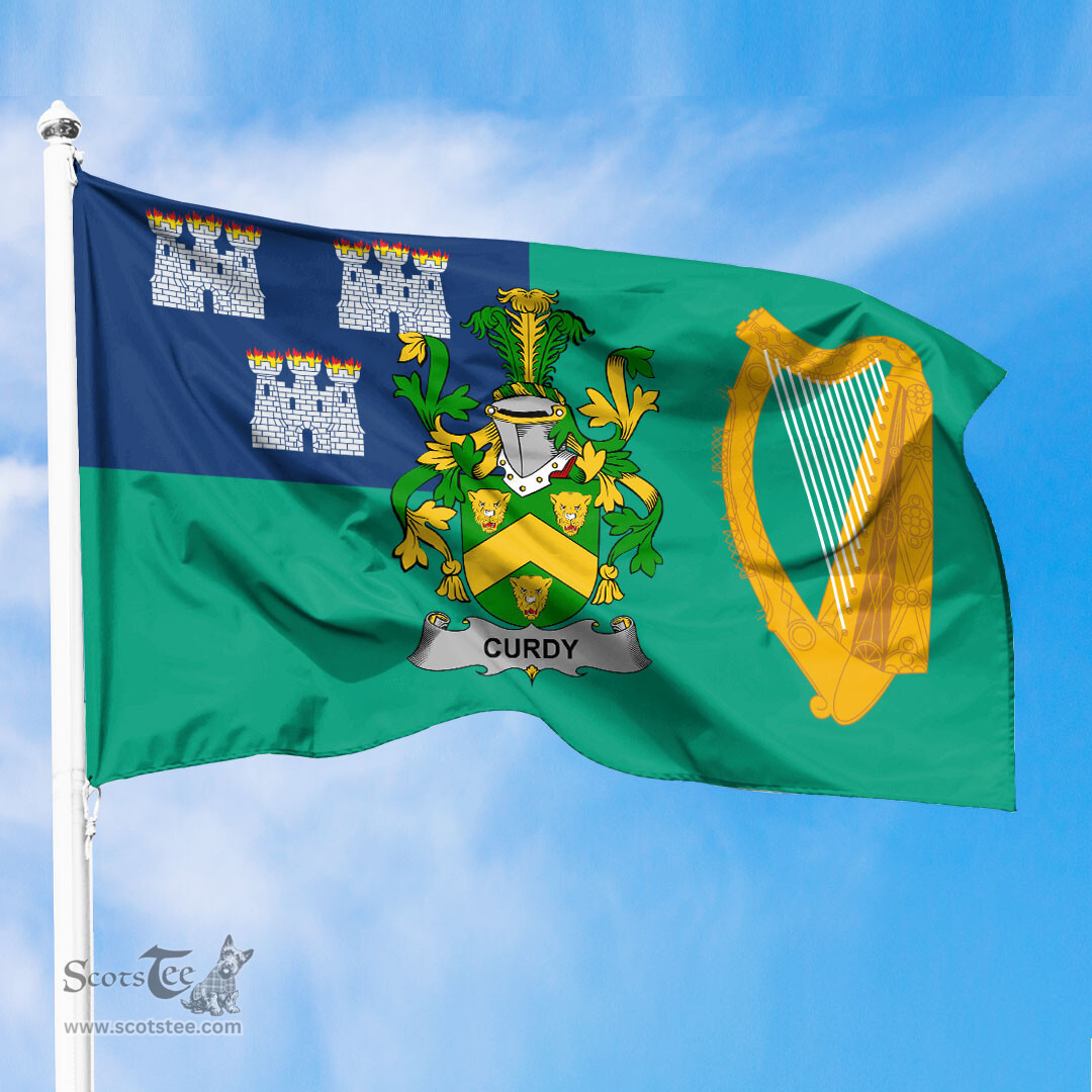 ScotsTee Shop Irish Curdy or McCurdy Coat of Arms Irish Family Crest Flag of Dublin City Flag