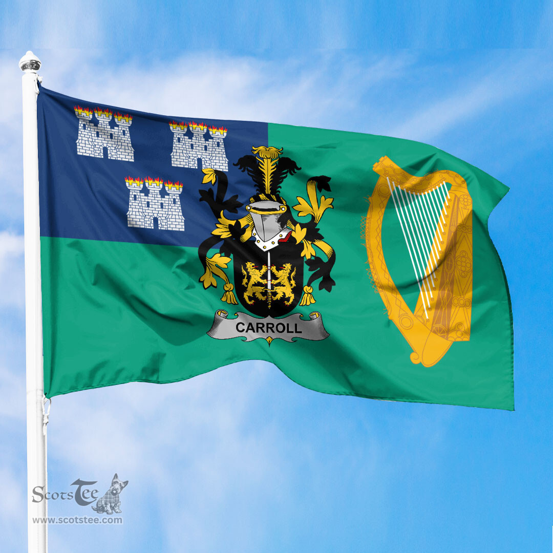 ScotsTee Shop Irish Carroll or O Carroll Coat of Arms Irish Family Crest Flag of Dublin City Flag