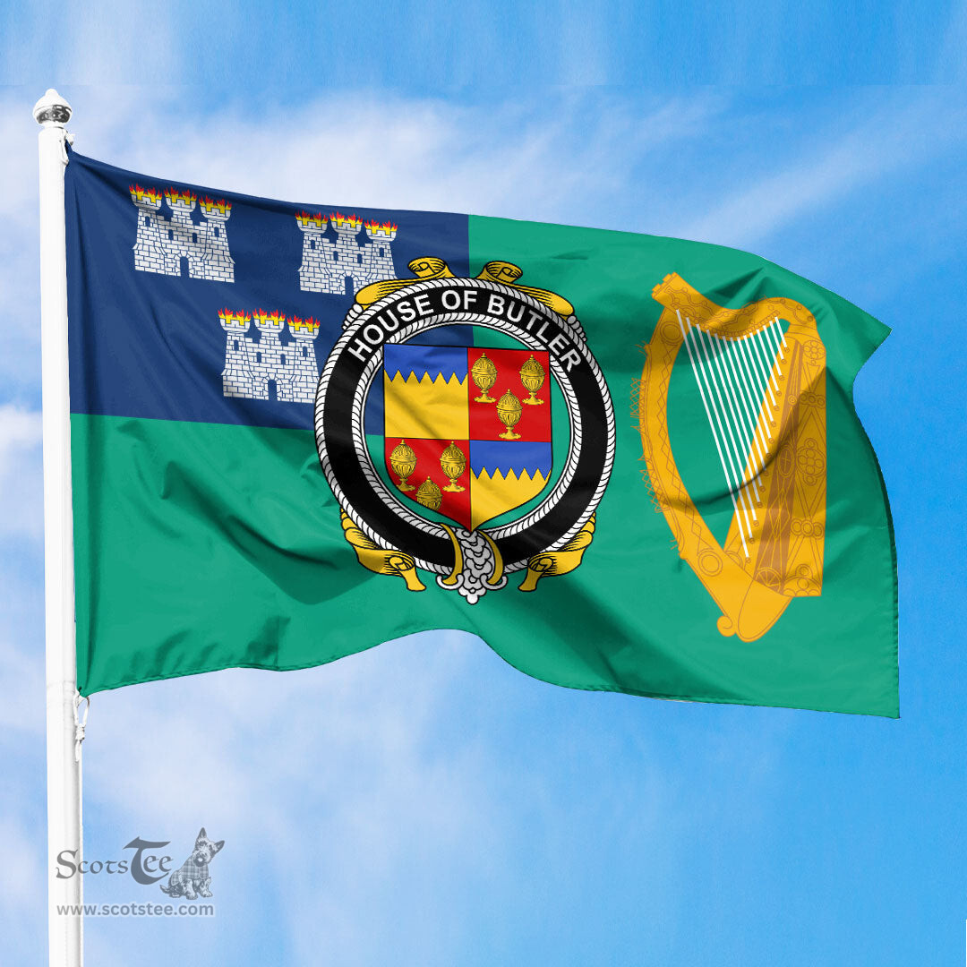 ScotsTee Shop Irish House of BUTLER Coat of Arms Irish Family Crest Flag of Dublin City Flag