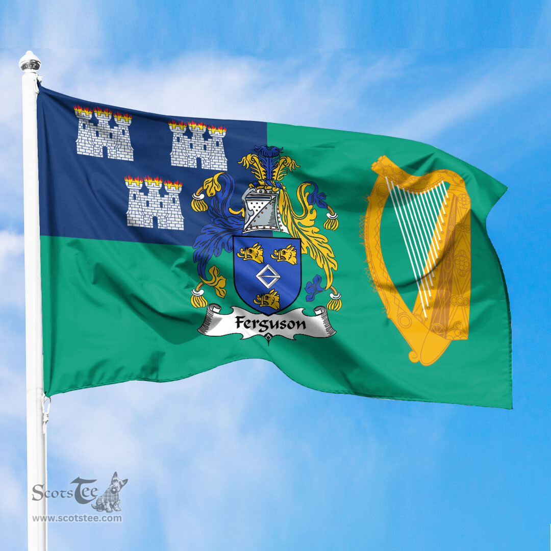 ScotsTee Shop Irish Ferguson Coat of Arms Irish Family Crest Flag of Dublin City Flag