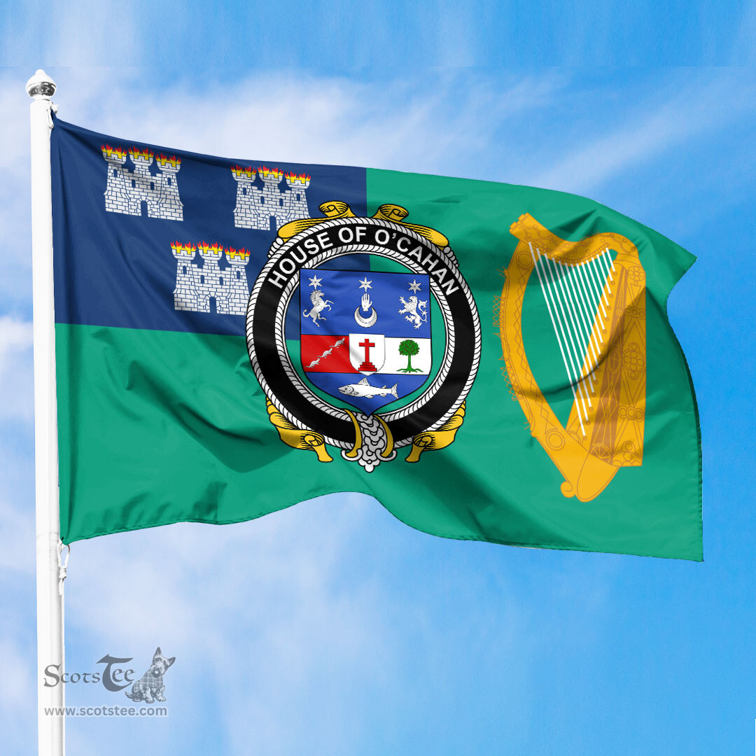 ScotsTee Shop Irish House of O CAHAN KEANE Coat of Arms Irish Family Crest Flag of Dublin City Flag