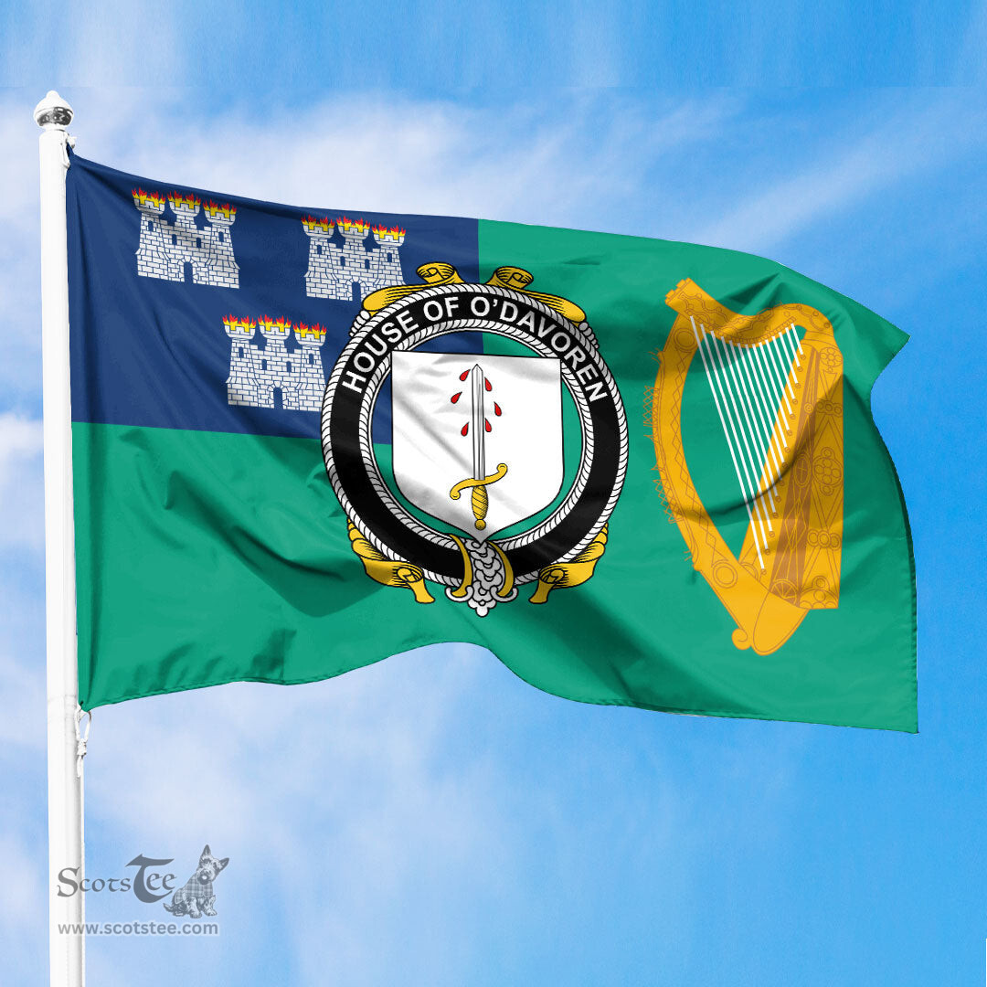 ScotsTee Shop Irish House of O DAVOREN Coat of Arms Irish Family Crest Flag of Dublin City Flag