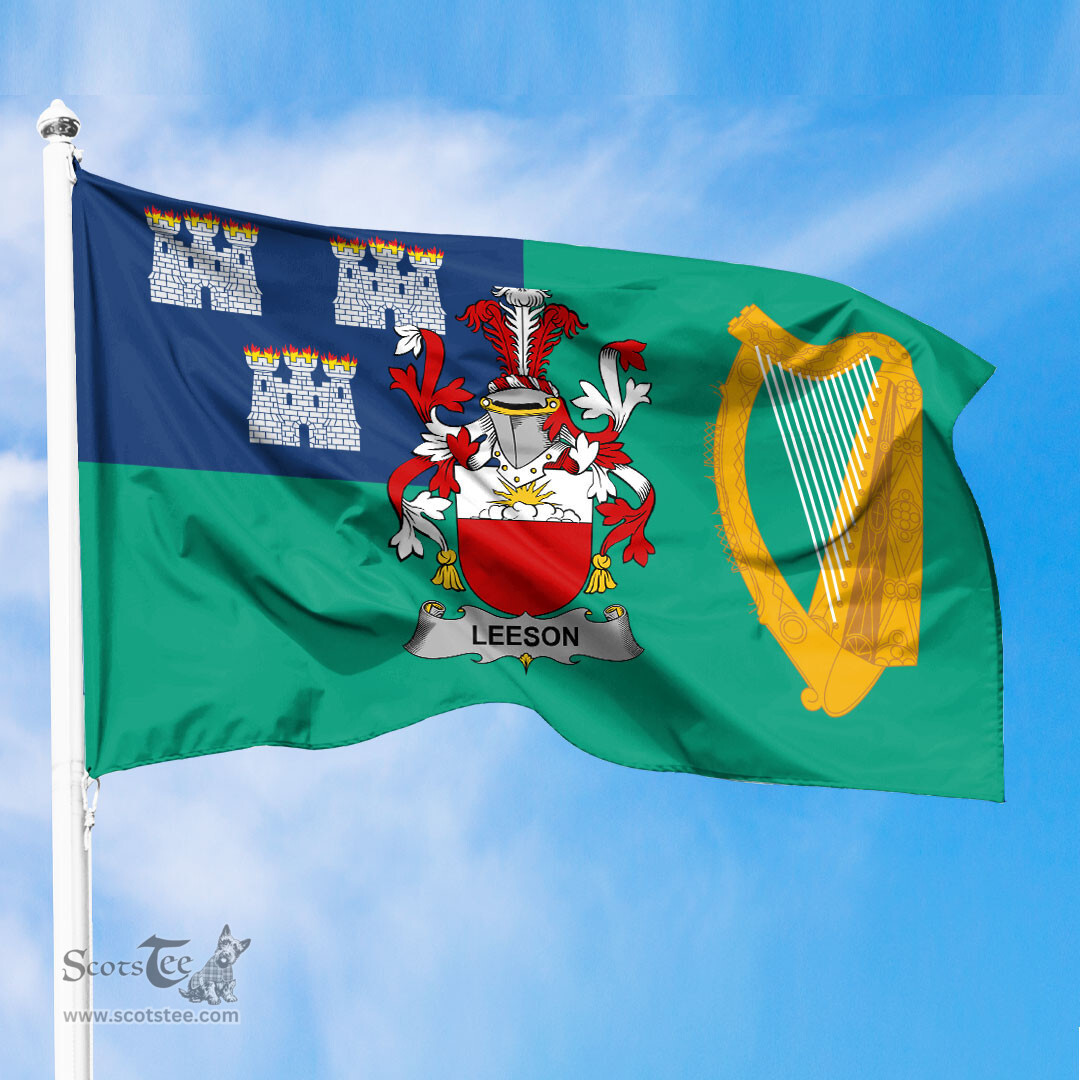 ScotsTee Shop Irish Leeson Coat of Arms Irish Family Crest Flag of Dublin City Flag