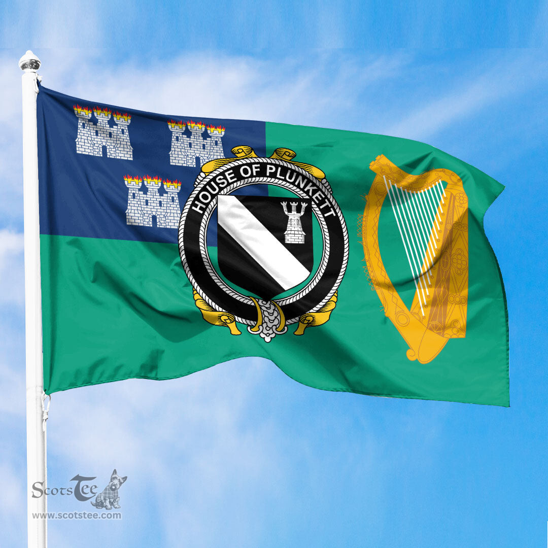 ScotsTee Shop Irish House of PLUNKETT Coat of Arms Irish Family Crest Flag of Dublin City Flag