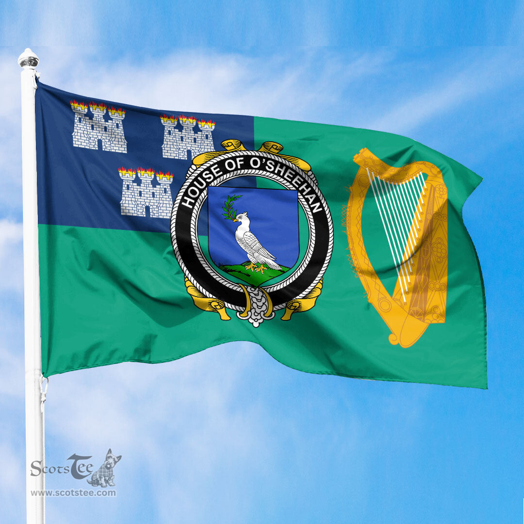 ScotsTee Shop Irish House of O SHEEHAN Coat of Arms Irish Family Crest Flag of Dublin City Flag