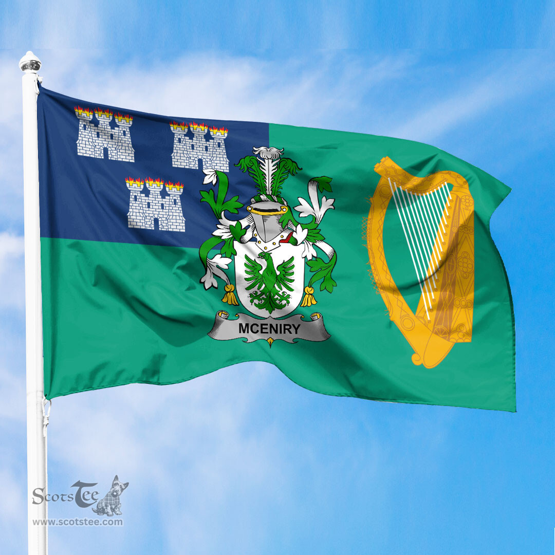 ScotsTee Shop Irish McEniry or McEnery Coat of Arms Irish Family Crest Flag of Dublin City Flag