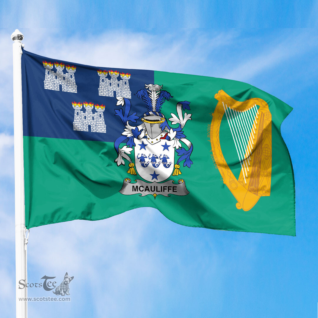 ScotsTee Shop Irish McAuliffe Coat of Arms Irish Family Crest Flag of Dublin City Flag