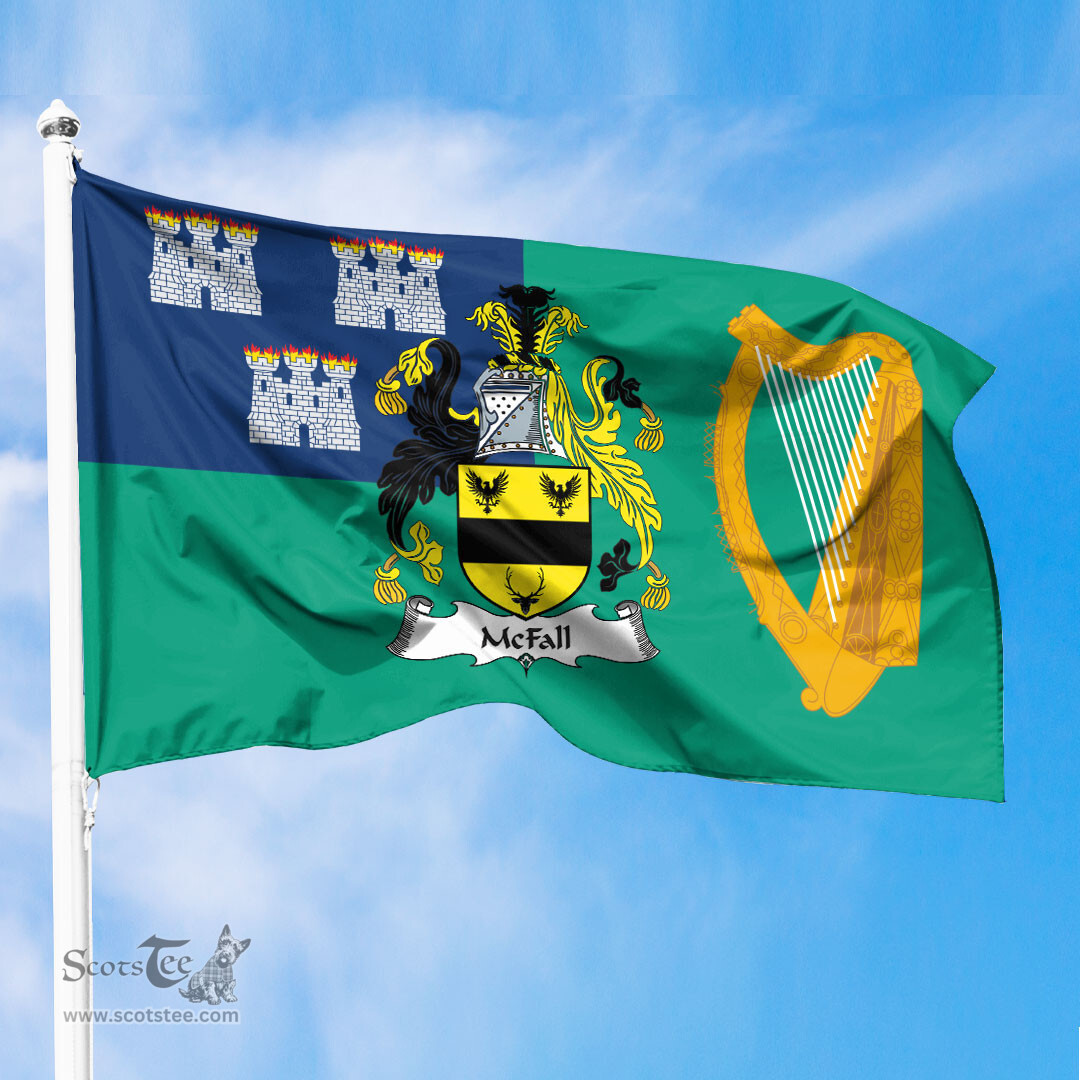ScotsTee Shop Irish McFall Coat of Arms Irish Family Crest Flag of Dublin City Flag