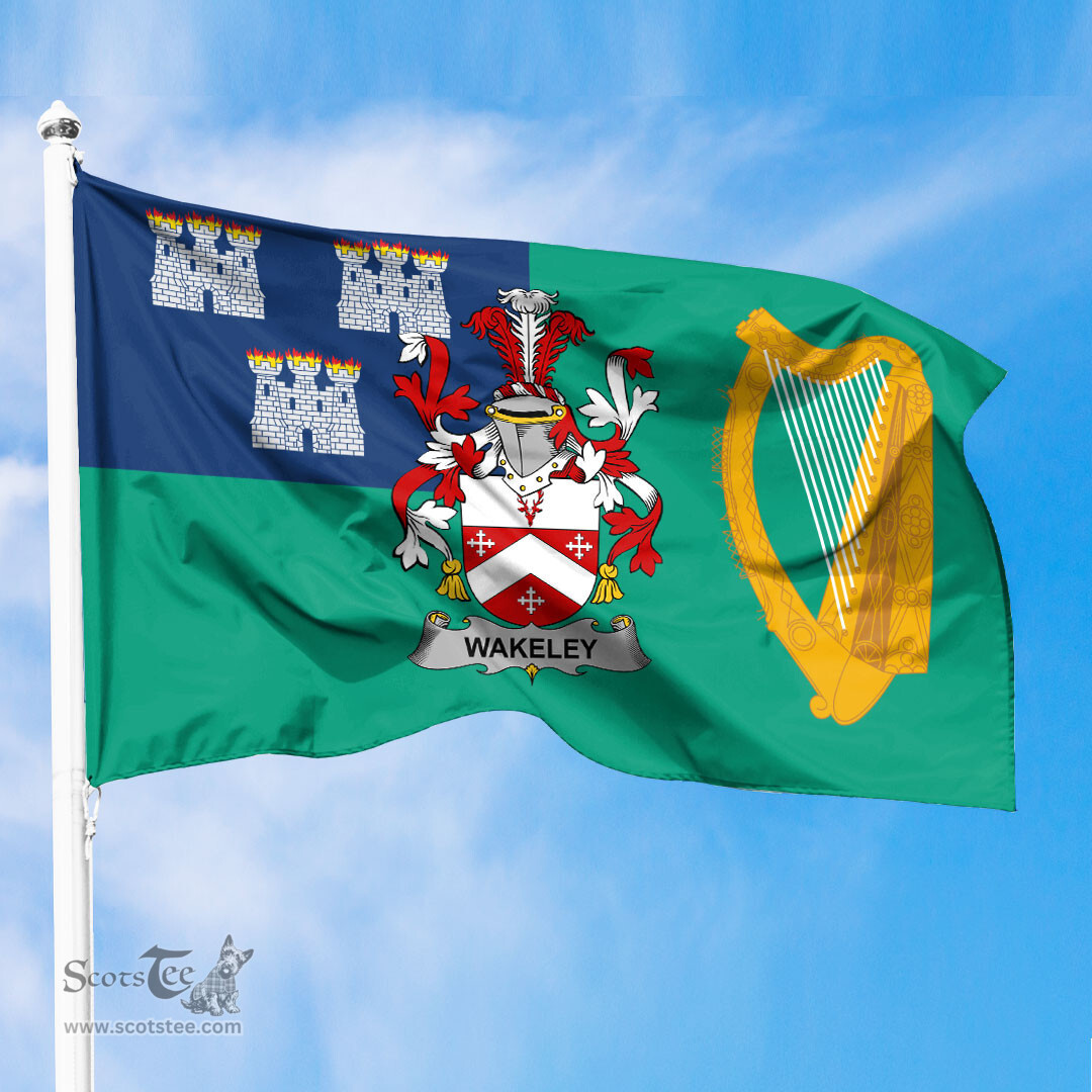 ScotsTee Shop Irish Wakeley Coat of Arms Irish Family Crest Flag of Dublin City Flag