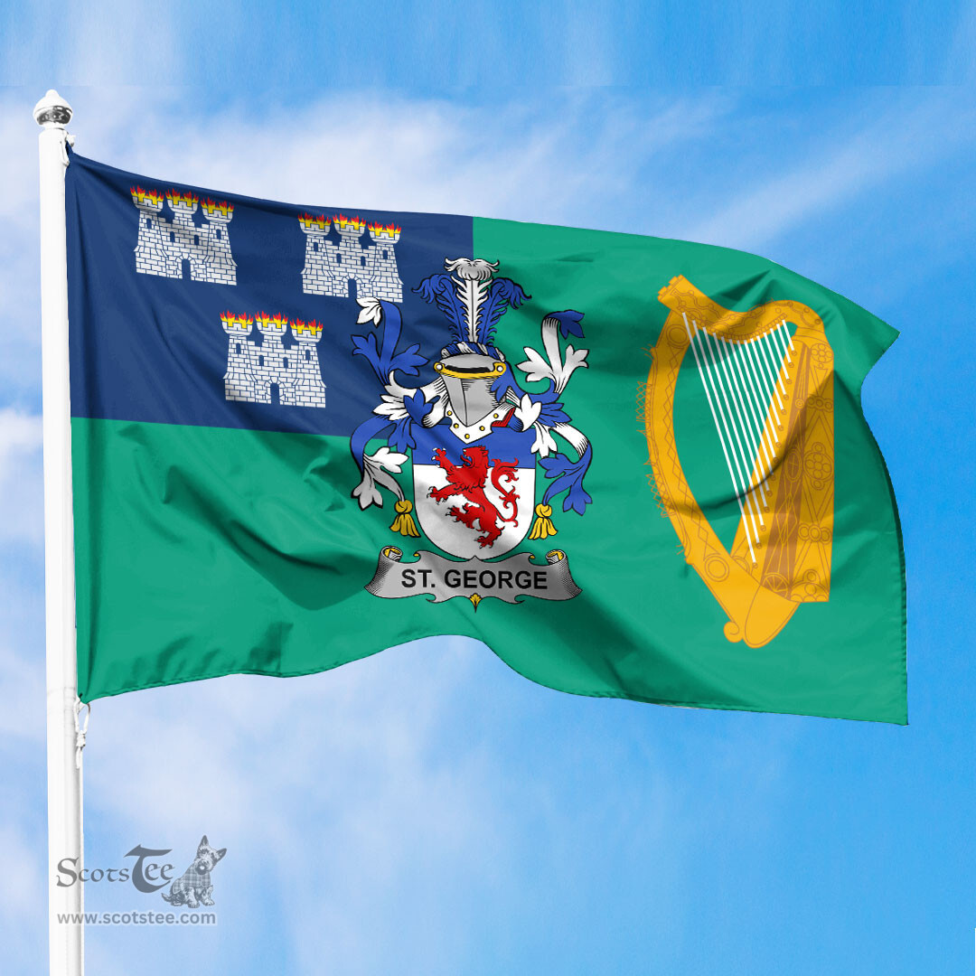 ScotsTee Shop Irish St. George Coat of Arms Irish Family Crest Flag of Dublin City Flag