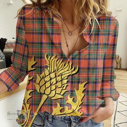 ScotsTee Shop Scottish Stewart Royal Ancient Clan Tartan Women Casual Shirt - Golden Thistle Style