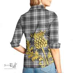 ScotsTee Shop Scottish Douglas Grey Modern Clan Tartan Women Casual Shirt - Golden Thistle Style