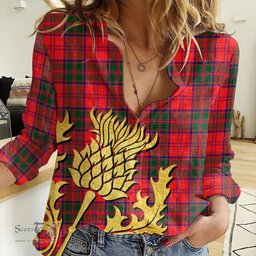 ScotsTee Shop Scottish Drummond Modern Clan Tartan Women Casual Shirt - Golden Thistle Style