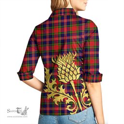 ScotsTee Shop Scottish MacPherson Modern Clan Tartan Women Casual Shirt - Golden Thistle Style
