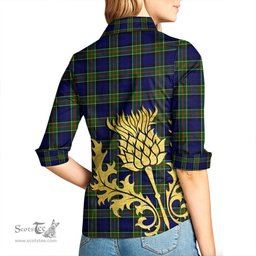 ScotsTee Shop Scottish Colquhoun Modern Clan Tartan Women Casual Shirt - Golden Thistle Style