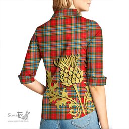 ScotsTee Shop Scottish Chattan Clan Tartan Women Casual Shirt - Golden Thistle Style