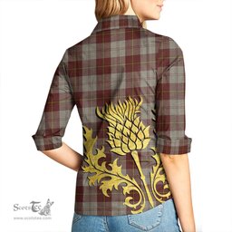 ScotsTee Shop Scottish Cunningham Burgundy Dancers Clan Tartan Women Casual Shirt - Golden Thistle Style